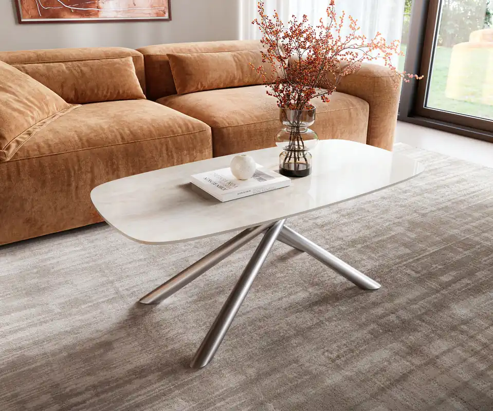 Couchtisch Edge Boot 100x50 cm Keramik Onyx Champagne Sarity Edelstahl gebürstet Kracherpreis