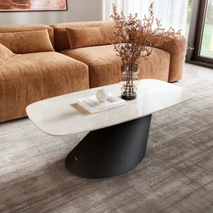 Couchtisch Edge Boot 100x50 cm Keramik Onyx Champagne Conis Metall Schwarz Sonderaktion