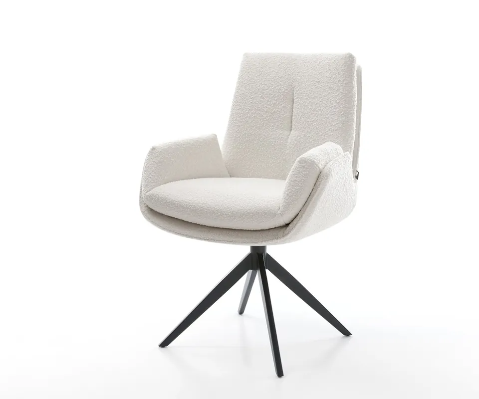 Drehstuhl Clea-Flex Bouclé Creme-Weiß Kreuzgestell breit Schwarz 360° drehbar Wippfunktion Mega-Angebot