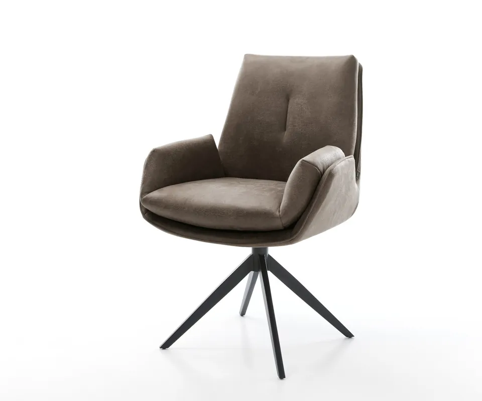 Schneller Versand Drehstuhl Clea-Flex Mikrofaser Taupe Vintage Kreuzgestell breit Schwarz 360° drehbar Wippfunktion