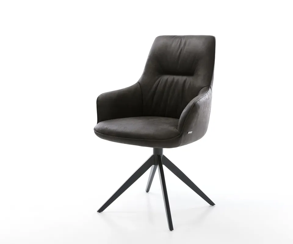 Preisreduziert Drehstuhl Zelia-Flex mit Armlehnen Mikrofaser Anthrazit Vintage Kreuzgestell breit Schwarz 360° drehbar Wippfunktion Taschenfederkern