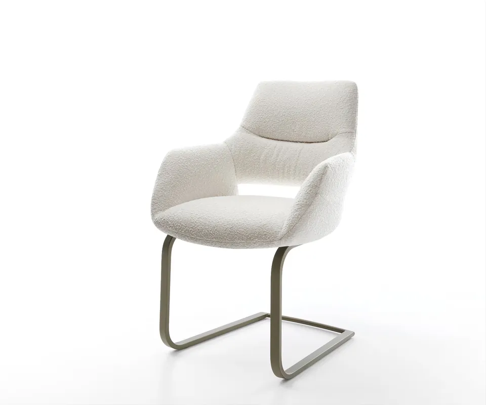 Freischwinger Yago-Flex mit Armlehnen Bouclé Creme-Weiß Freischwinger flach Effektfinish Titan Taschenfederkern Neue Ware