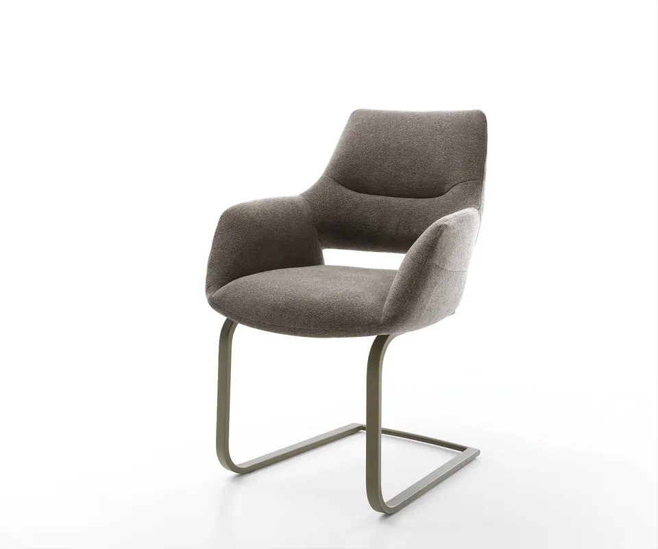 Freischwinger Yago-Flex mit Armlehnen Strukturstoff Soft Taupe Freischwinger flach Effektfinish Titan Taschenfederkern Günstig