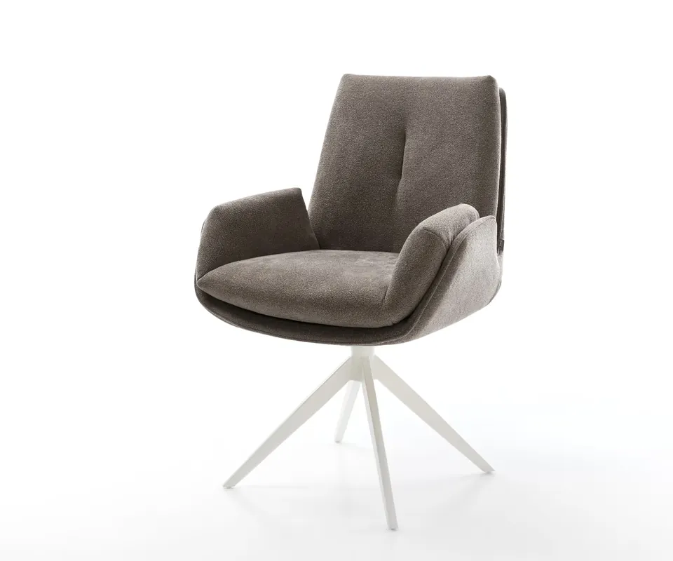 Drehstuhl Clea-Flex Strukturstoff Soft Taupe Kreuzgestell breit Weiß 360° drehbar Wippfunktion Sale