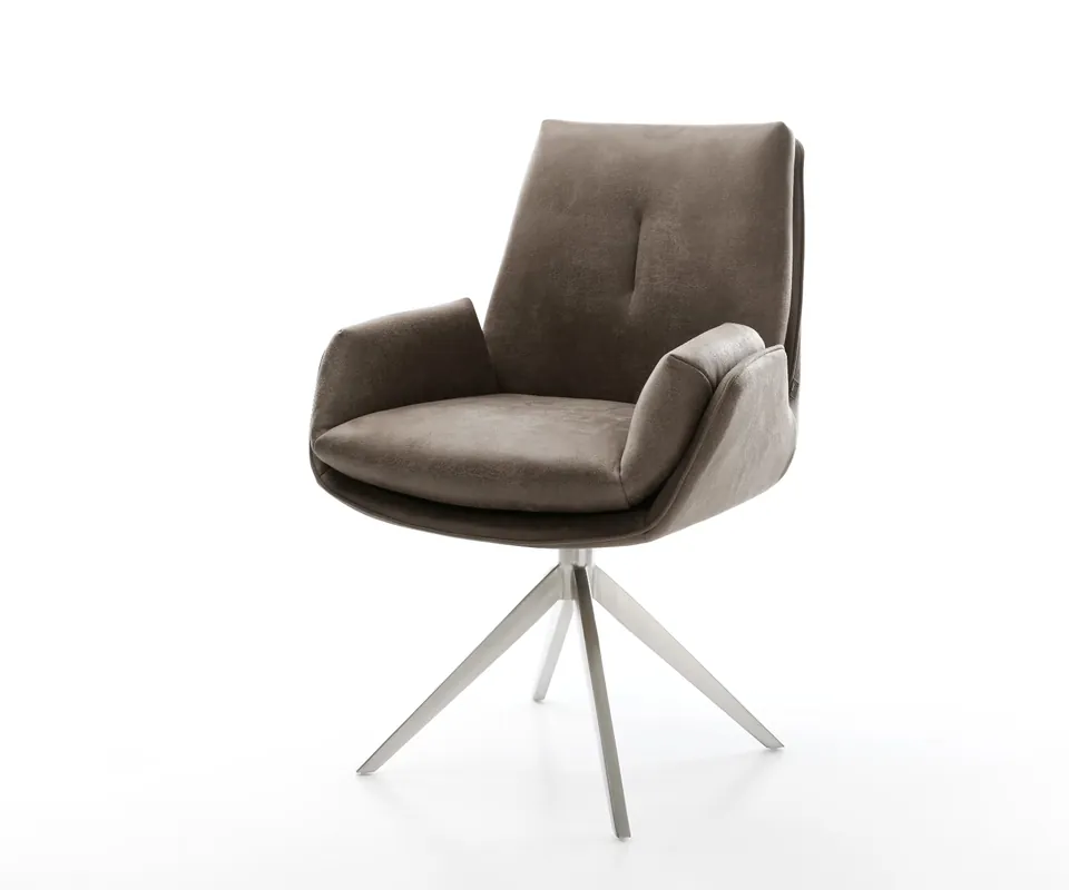 Highlight Drehstuhl Clea-Flex Mikrofaser Taupe Vintage Kreuzgestell breit Edelstahl 360° drehbar Wippfunktion