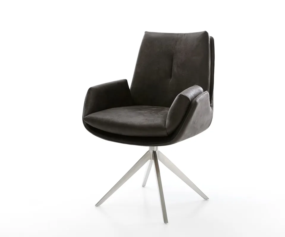 Günstig Drehstuhl Clea-Flex Mikrofaser Anthrazit Vintage Kreuzgestell breit Edelstahl 360° drehbar Wippfunktion
