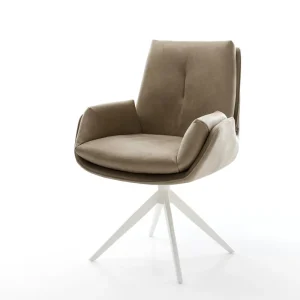 Ausverkauf Drehstuhl Clea-Flex Mikrofaser Beige Vintage Kreuzgestell breit Weiß 360° drehbar Wippfunktion