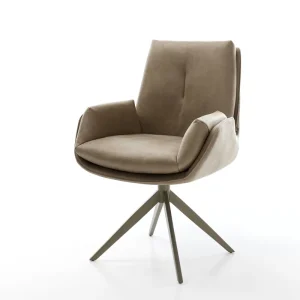 Ausverkauf Drehstuhl Clea-Flex Mikrofaser Beige Vintage Kreuzgestell breit Effektfinish Titan 360° drehbar Wippfunktion