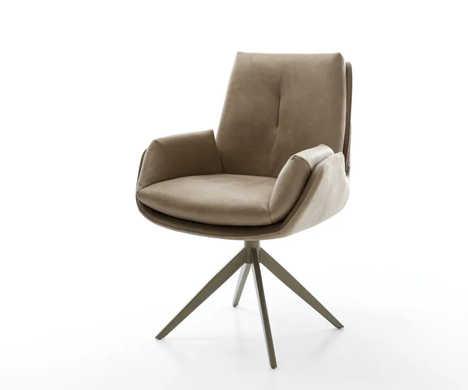Ausverkauf Drehstuhl Clea-Flex Mikrofaser Beige Vintage Kreuzgestell breit Effektfinish Titan 360° drehbar Wippfunktion
