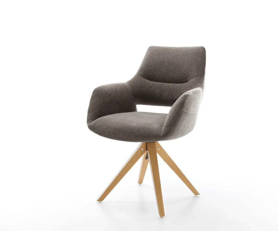 Neu Drehstuhl Yago-Flex mit Armlehnen Strukturstoff Soft Taupe Holzgestell kantig Natur 180° drehbar Taschenfederkern