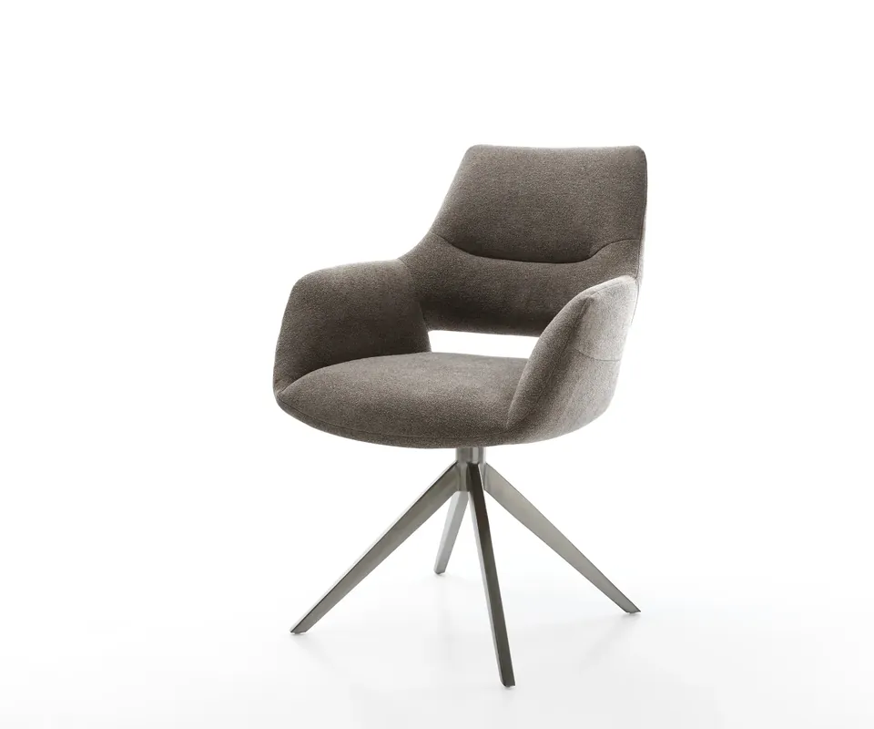 Drehstuhl Yago-Flex mit Armlehnen Strukturstoff Soft Taupe Kreuzgestell breit Graphit 360° drehbar Wippfunktion Taschenfederkern Sale