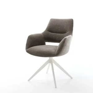Abverkauf Drehstuhl Yago-Flex mit Armlehnen Strukturstoff Soft Taupe Kreuzgestell breit Weiß 360° drehbar Wippfunktion Taschenfederkern