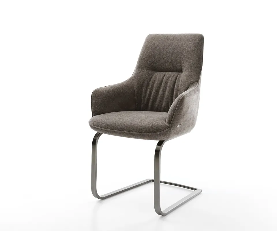 Freischwinger Zelia-Flex mit Armlehnen Strukturstoff Soft Taupe Freischwinger flach Graphit Taschenfederkern Preiswert