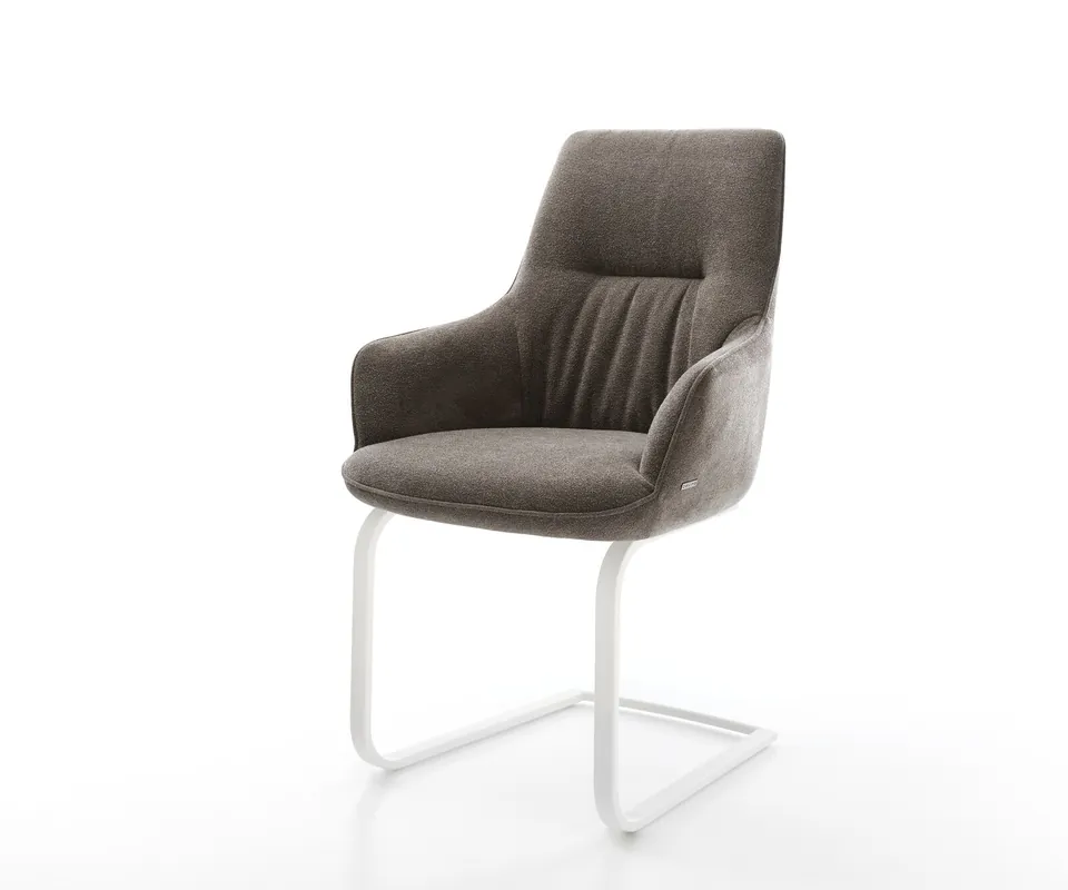 Freischwinger Zelia-Flex mit Armlehnen Strukturstoff Soft Taupe Freischwinger flach Weiß Taschenfederkern Aktuell