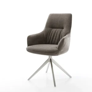 Aktuell Drehstuhl Zelia-Flex mit Armlehnen Strukturstoff Soft Taupe Kreuzgestell breit Edelstahl 360° drehbar Wippfunktion Taschenfederkern