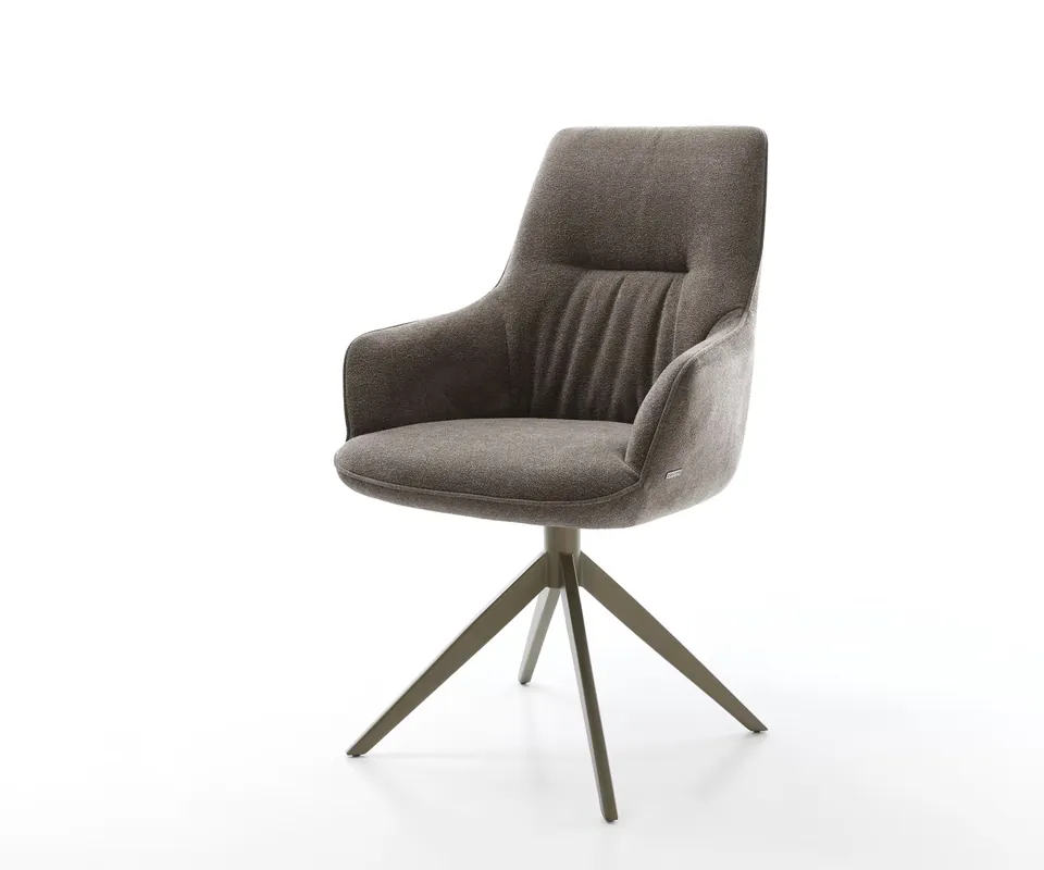 Sichere Zahlung Drehstuhl Zelia-Flex mit Armlehnen Strukturstoff Soft Taupe Kreuzgestell breit Effektfinish Titan 360° drehbar Wippfunktion Taschenfederkern