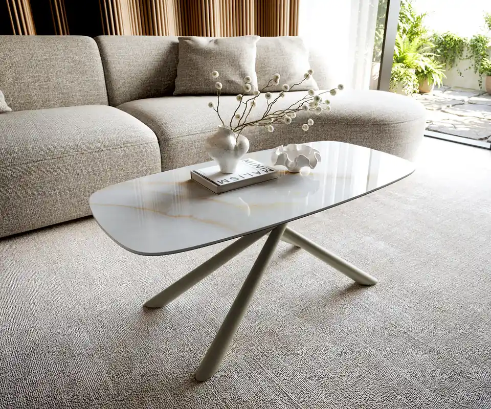 Couchtisch Edge Boot 100x50 cm Keramik Onyx Pearl Sarity Metall Effektfinish Titan Preiswert