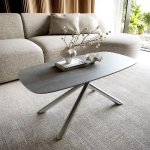 Couchtisch Edge Boot 100x50 cm Keramik Beton Grau Sarity Edelstahl gebürstet Beliebt