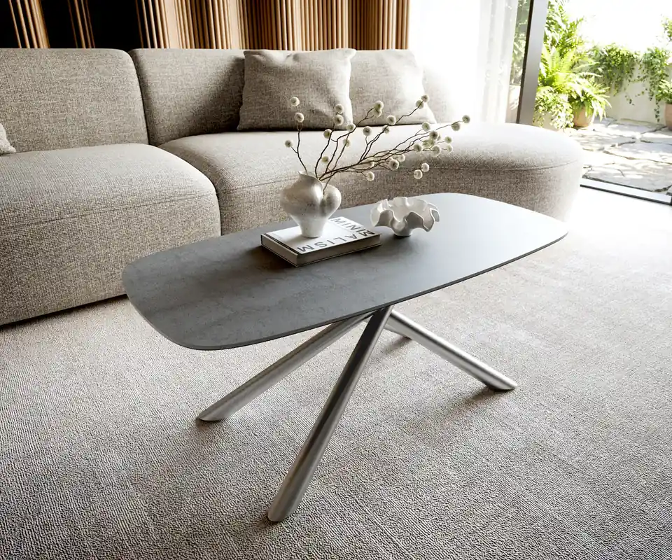 Couchtisch Edge Boot 100x50 cm Keramik Beton Grau Sarity Edelstahl gebürstet Beliebt