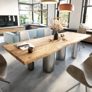 Esstisch Edge 280x100 XL Akazie Natur Pilier Edelstahl gebürstet Live- Meistverkauft
