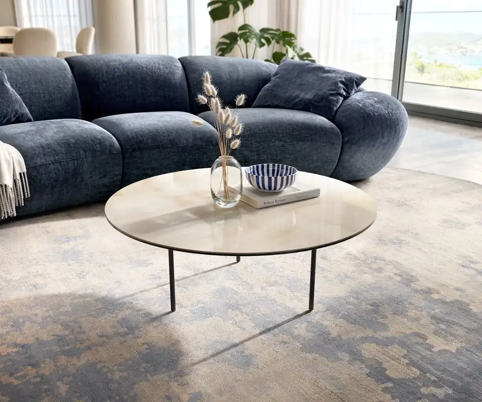 Couchtisch Edge Rund 90x90 cm Keramik Onyx Champagne Trive Metall Schwarz Neuheit