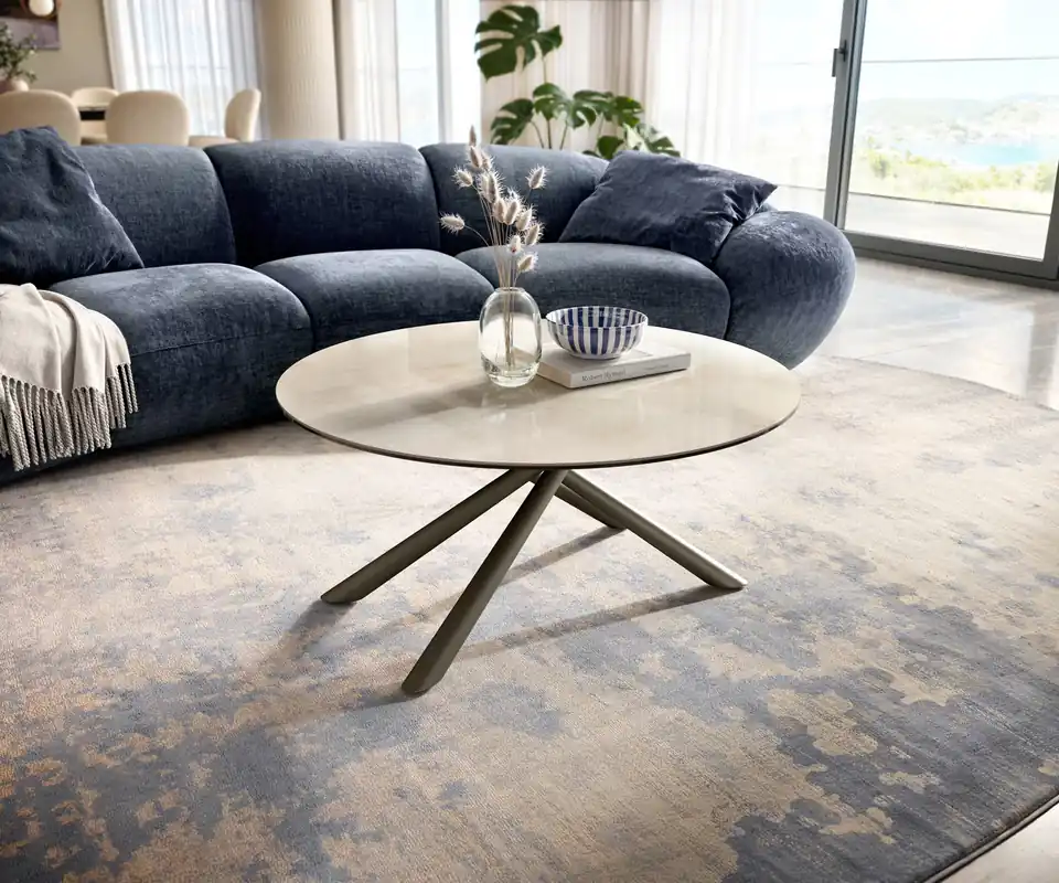 Nur Für Kurze Zeit Couchtisch Edge Rund 90x90 cm Keramik Onyx Champagne Sarity Metall Effektfinish Titan