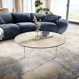 Aktuell Couchtisch Edge Rund 100x100 cm Keramik Onyx Champagne Trive Edelstahl gebürstet