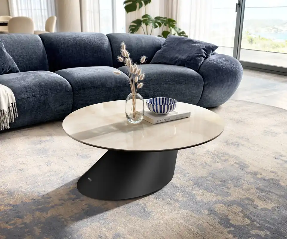 Couchtisch Edge Rund 90x90 cm Keramik Onyx Champagne Conis Metall Schwarz Direkt Vom Hersteller