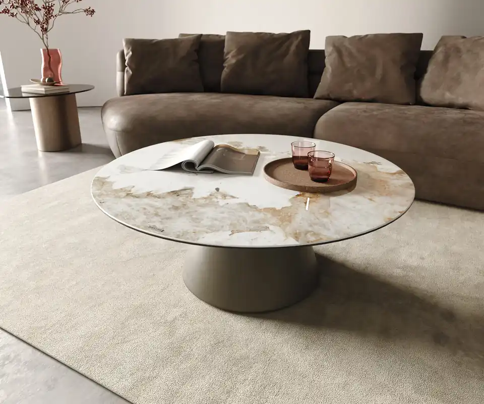 Schneller Versand Couchtisch Edge Rund 100x100 cm Keramik Minas Melange Borna Effektfinish Titan