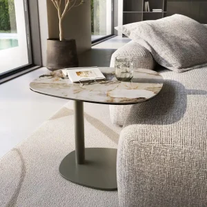 Bestpreis Beistelltisch Edge Boot 60x60 cm Keramik Patagonia Poliert Eleny Metall Effektfinish Titan