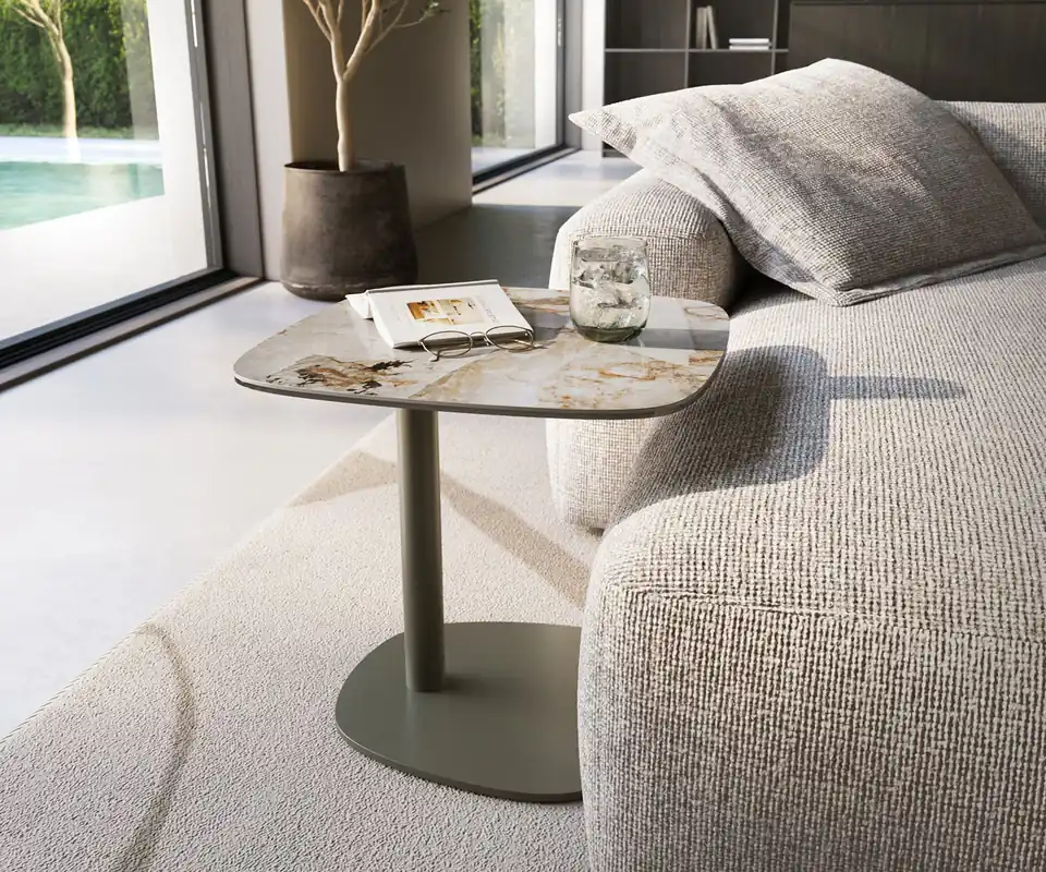 Beistelltisch Edge Boot 50x50 cm Keramik Patagonia Poliert Eleny Metall Effektfinish Titan Bestpreis