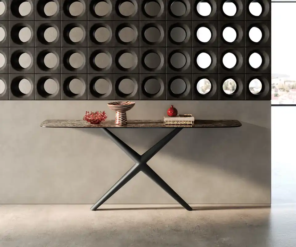 Konsolentisch Edge Boot 180x40 cm Keramik Emperador Extra Lucidato Dunkelbraun Estelo Metall Schwarz Online Kaufen