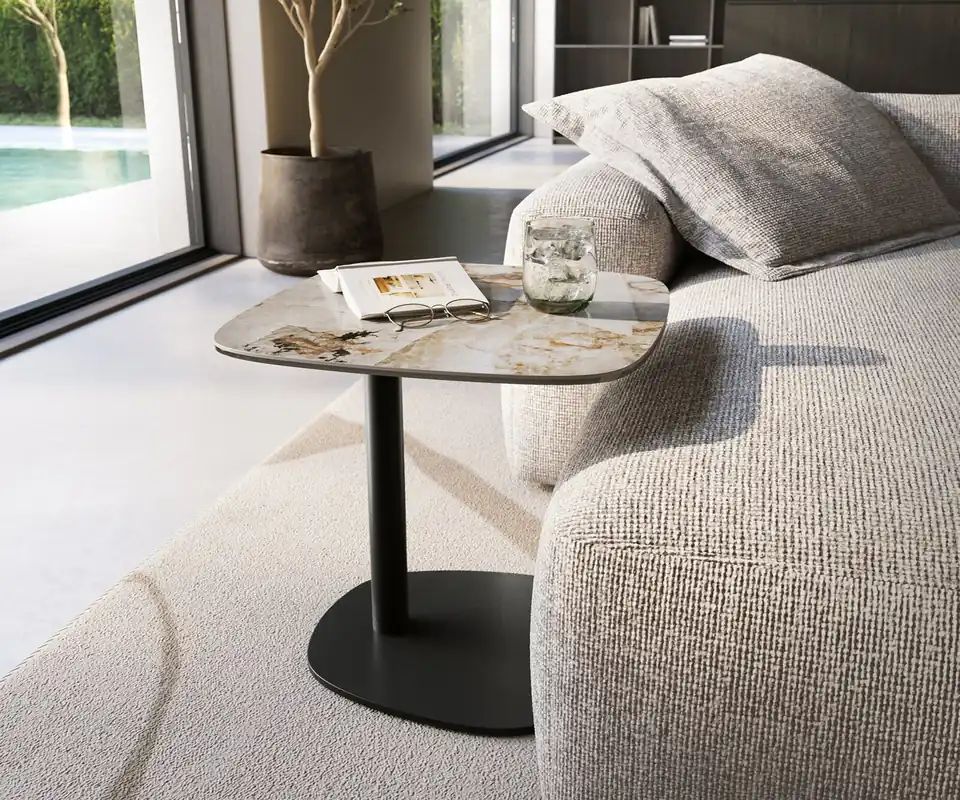 Beistelltisch Edge Boot 50x50 cm Keramik Patagonia Poliert Eleny Metall Schwarz Nur Heute