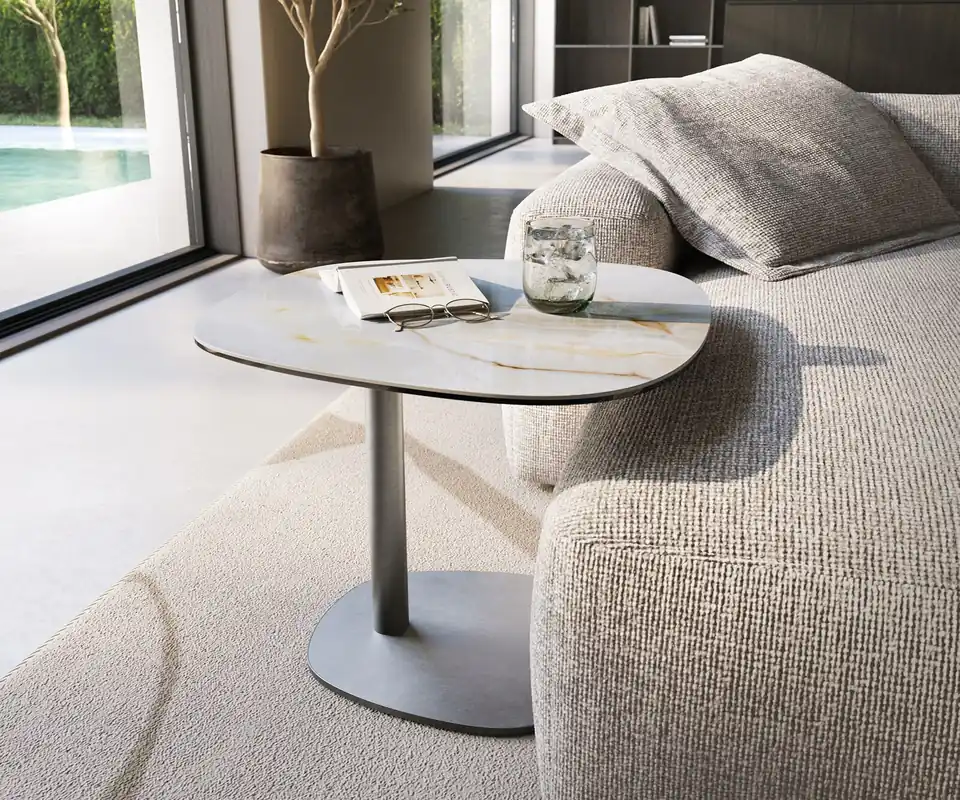 Beistelltisch Edge Boot 60x60 cm Keramik Onyx Pearl Eleny Edelstahl gebürstet Top-Preis
