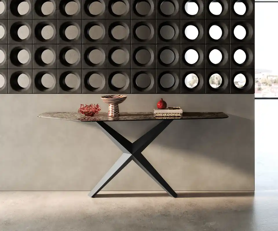 Geprüft Konsolentisch Edge Polygonal 180x50 cm Keramik Emperador Extra Lucidato Dunkelbraun Zentharo Metall Schwarz