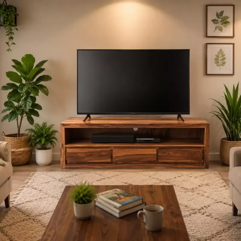 Fernsehtisch Gani 160x50x45 aus indischem Sheesham-Massivholz Preis Gesenkt