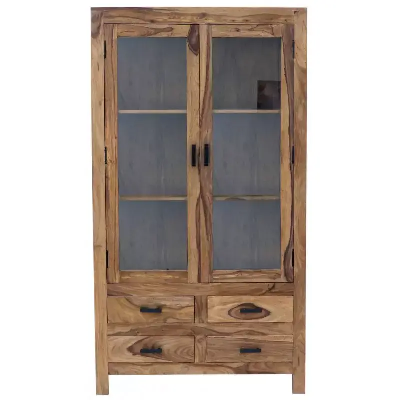 Vitrine Rami 100x180x45 aus indischem Sheesham-Massivholz Expressversand