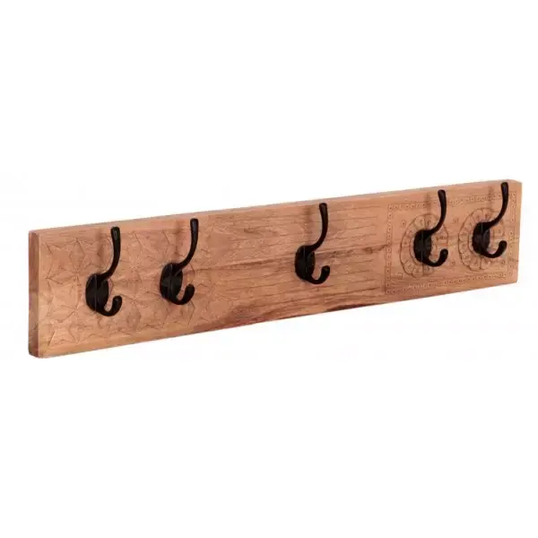 Preis Gesenkt Wandgarderobe Manu mit 5 Haken 80x15x2,5 aus indischem Mango-Massivholz