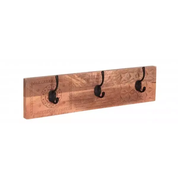 Wandgarderobe Manu mit 3 Haken 60x15x2,5 aus indischem Mango-Massivholz Super-Preis