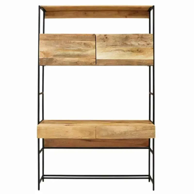 Schreibtisch mit Bücherregal Gita 130x213x55 aus Mango-Massivholz Top-Angebot