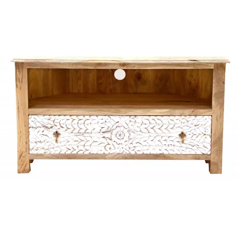 Eck-Fernsehtisch Sita 110x60x50 aus indischem Mango-Massivholz Rabatt