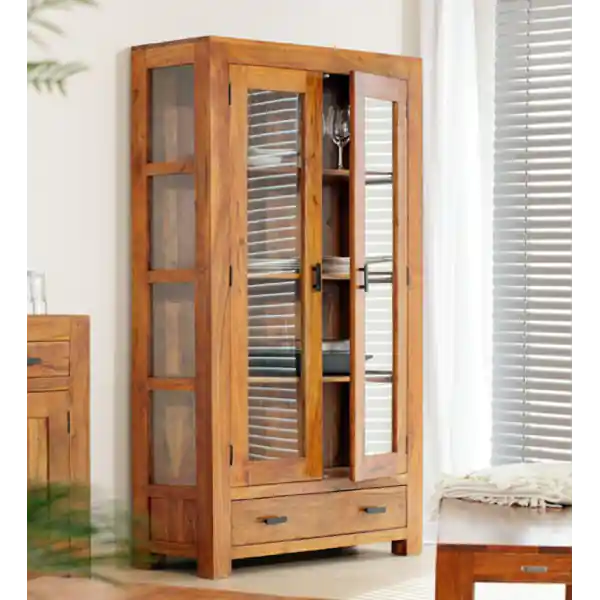 Vitrine 100x180x45 aus indischem Sheesham-Massivholz Preis Gesenkt