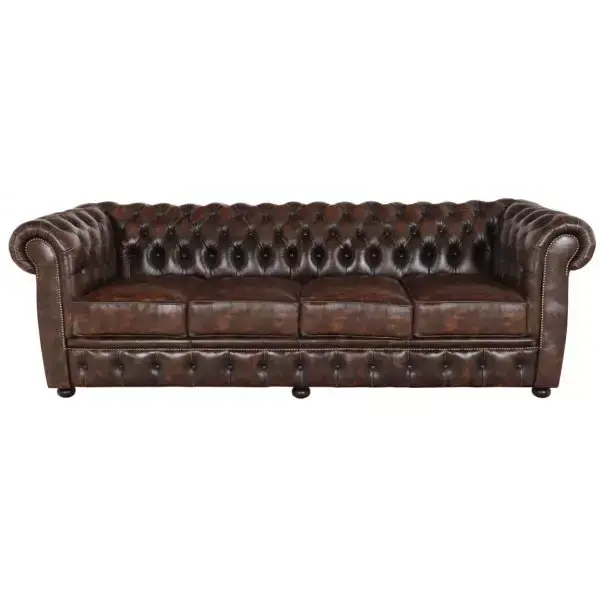 Viersitzer-Sofa Chesterfield Liverpool aus echtem Rindsleder Whisky Must-Have