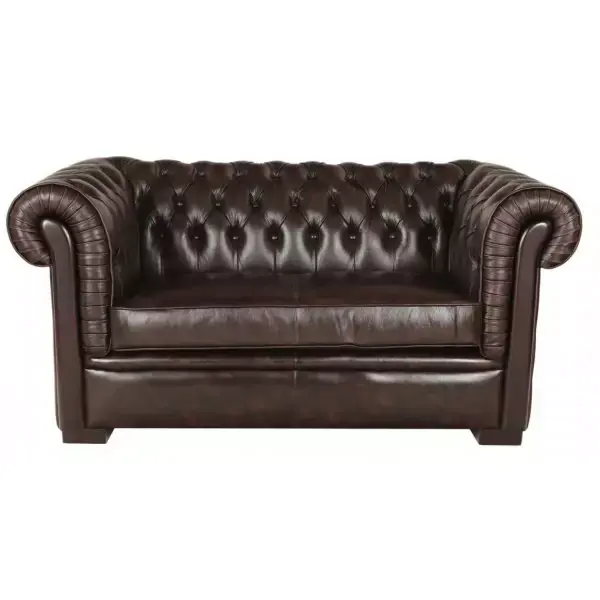 Zweisitzer-Sofa Chesterfield Tiffy aus echtem Rindsleder Braun Zertifiziert
