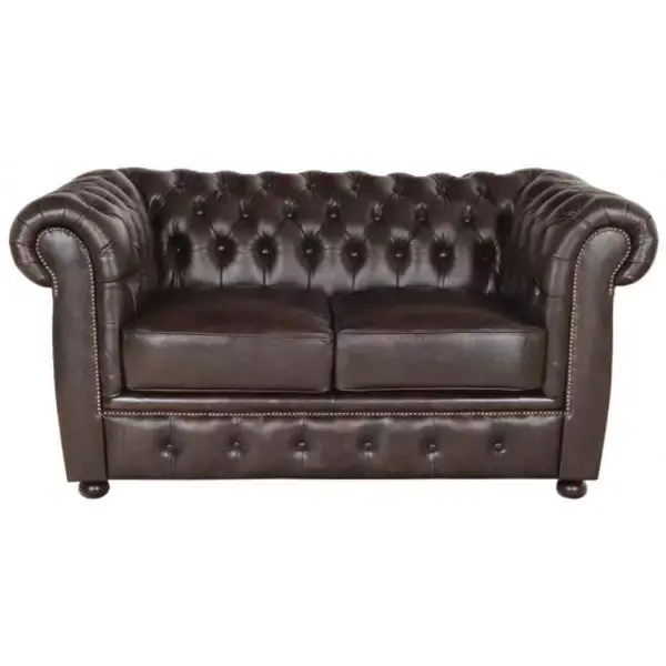 Zweisitzer-Sofa Chesterfield Liverpool aus echtem Rindsleder Braun Zertifiziert