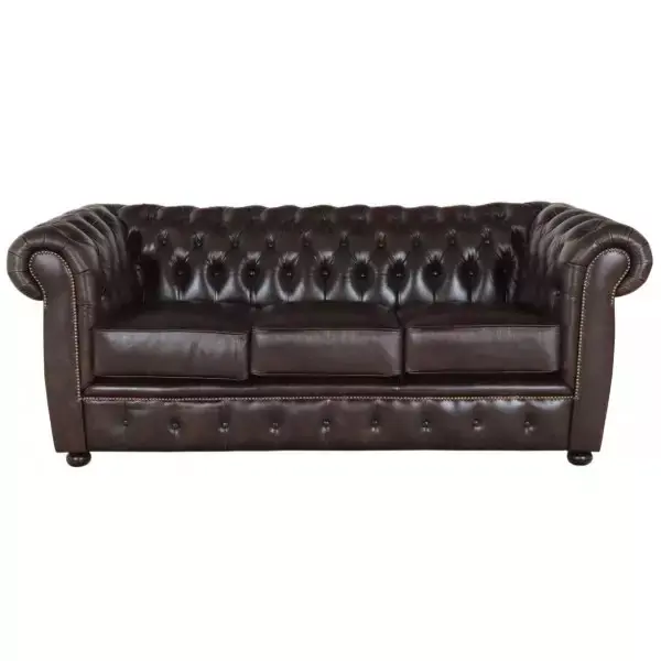 Dreisitzer-Sofa Chesterfield Liverpool aus echtem Rindsleder Braun Saisonangebot