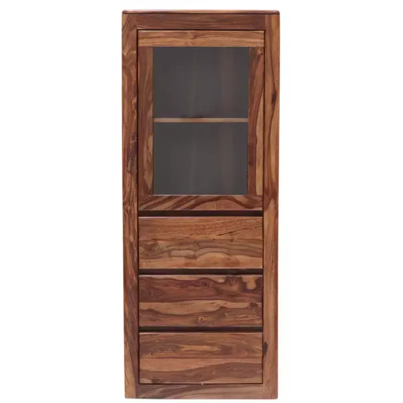 Markenware Vitrine Tina 60x150x45 aus Sheesham-Massivholz