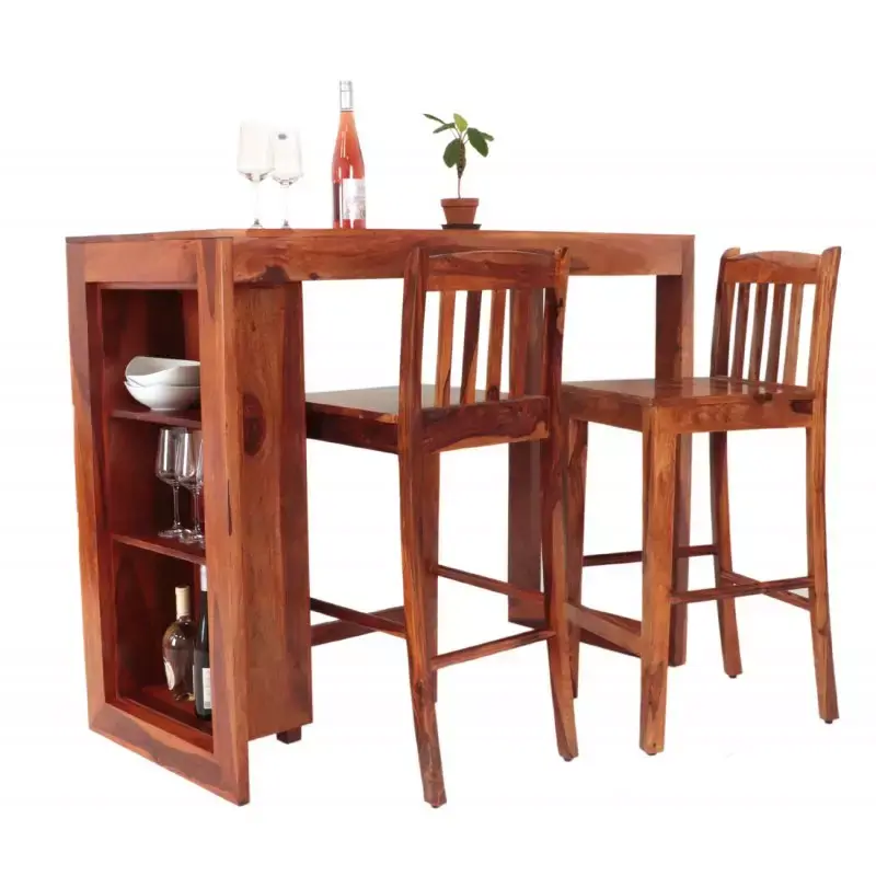 Günstig Bar-Esstisch 140x110x60 aus indischem Sheesham-Massivholz