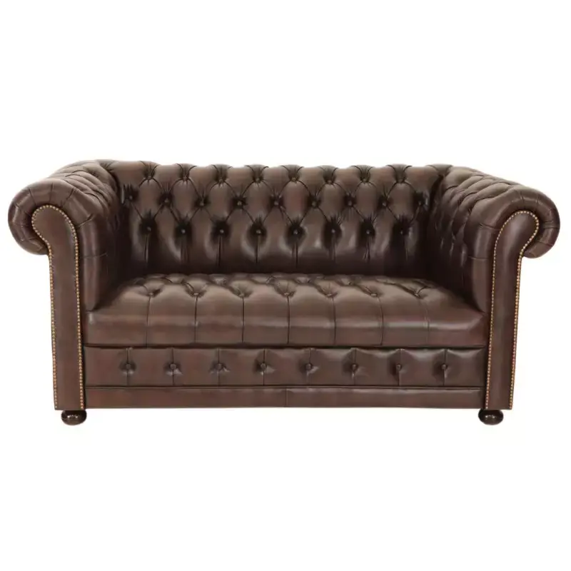 Geprüft Zweisitzer-Sofa Chesterfield Manchester aus echtem Rindsleder Braun