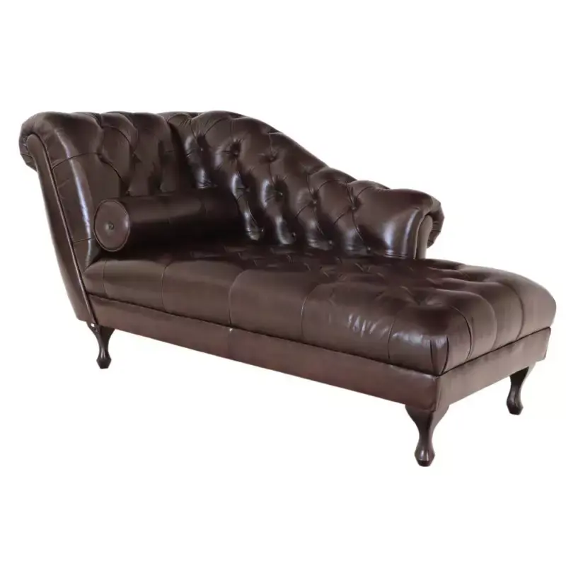 Must-Have Chaiselongue Chesterfield Delano aus echtem Rindsleder Braun